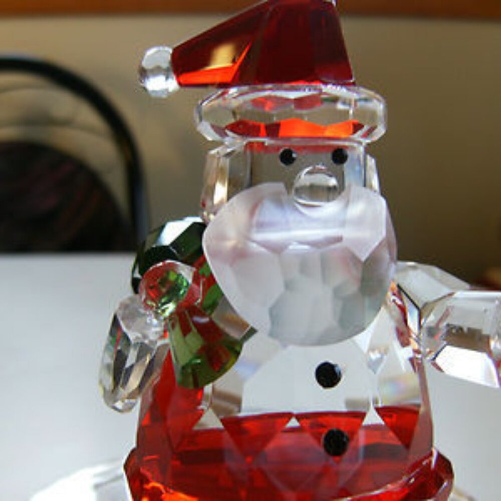 NIB PartyLite Crystal Santa Tealight Holder & Red Velvet Bag